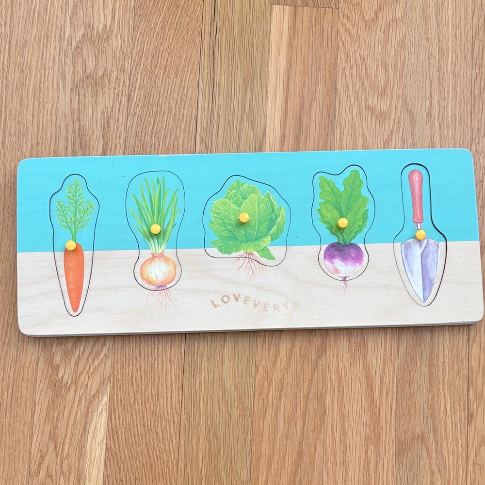 Lovevery Wooden Vegetable Puzzle - Blue and Natural
